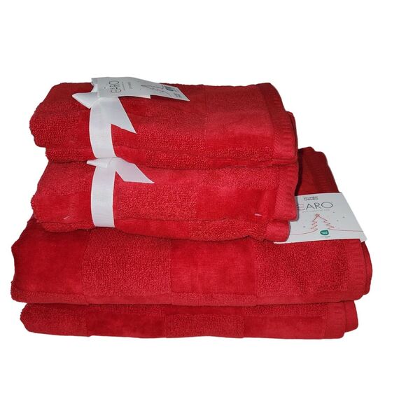 Caro Home 6pc Soft Touch Red Cotton Towel Set 2 Bath 2 Hand 2 Tip Quick Drying - Picture 15 of 15